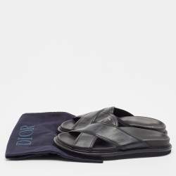 Dior Black Canvas Aqua Flat Slides Size 41