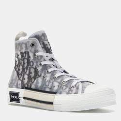 Dior White Grey Logo Oblique B23 High Top Sneakers EU 42