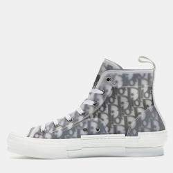 Dior White Grey Logo Oblique B23 High Top Sneakers EU 42