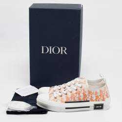 Dior Orange/White Oblique Mesh and Rubber B23 Sneakers Size 39