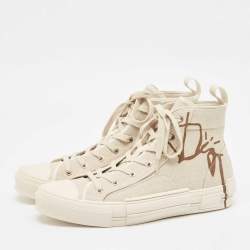 مملوكة مسبقًا Dior Beige Canvas Jack B23 High Top Sneakers Size 44