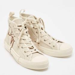 مملوكة مسبقًا Dior Beige Canvas Jack B23 High Top Sneakers Size 44
