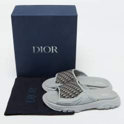 Dior Grey Canvas and Rubber H-Town Single Band Slide Sandals Size 44