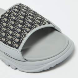 Dior Grey Canvas and Rubber H-Town Single Band Slide Sandals Size 44