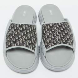 Dior Grey Canvas and Rubber H-Town Single Band Slide Sandals Size 44