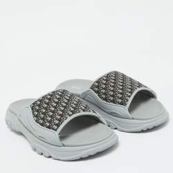 Dior Grey Canvas and Rubber H-Town Single Band Slide Sandals Size 44