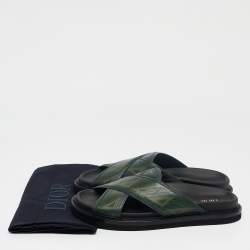 Pre Owned Dior Green Leather Aqua Flat Slides Size 41
