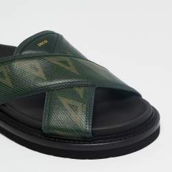 Pre Owned Dior Green Leather Aqua Flat Slides Size 41