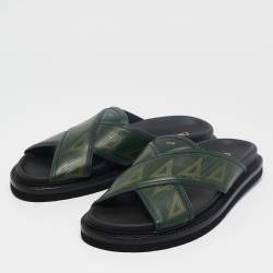 Pre Owned Dior Green Leather Aqua Flat Slides Size 41