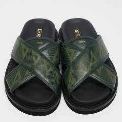 Pre Owned Dior Green Leather Aqua Flat Slides Size 41