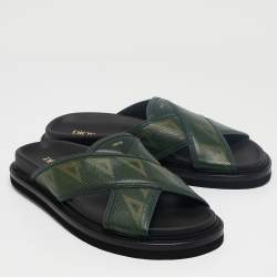 Pre Owned Dior Green Leather Aqua Flat Slides Size 41