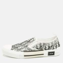 Dior White/Black Oblique Canvas B23 Slip On Sneakers Size 46