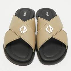 Dior Green Leather Alias Flat Slides Size 42