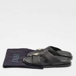 Dior Black Leather Alias Flat Slides Size 43