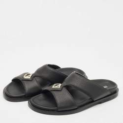 Dior Black Leather Alias Flat Slides Size 43