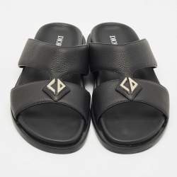 Dior Black Leather Alias Flat Slides Size 43