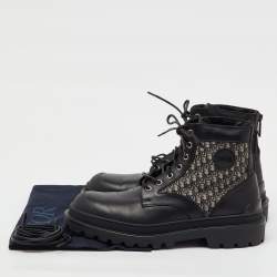 Pre Owned Dior Black Oblique Canvas and Leather Explorer Ankle Boots Size 43