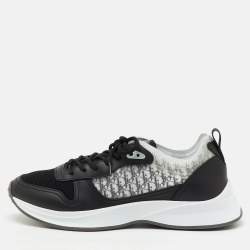 Pre Owned Dior Black/Grey Oblique Mesh and Leather B25 Runner Lace Up Sneakers Size 43