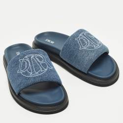 Pre Owned ص ندل ديور منزلق جينز كبوشي أزرق مبطن مقاس 41