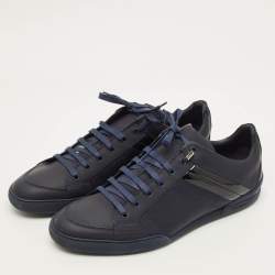 Pre Owned Dior Size 45 Navy Blue Leather and Patent Low Top Sneakers