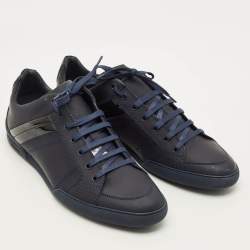 Pre Owned Dior Size 45 Navy Blue Leather and Patent Low Top Sneakers