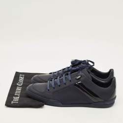 Pre Owned Dior Size 45 Navy Blue Leather and Patent Low Top Sneakers