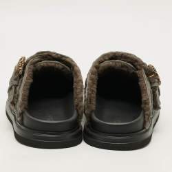 Pre Owned Dior Aqua Size 41 Dark Green Oblique Embossed Leather Mules