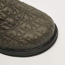 Pre Owned Dior Aqua Size 41 Dark Green Oblique Embossed Leather Mules