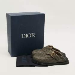 Pre Owned Dior Aqua Size 41 Dark Green Oblique Embossed Leather Mules