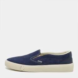 Pre Owned Dior B101 Size 42 Navy Blue Satin Slip On Sneakers