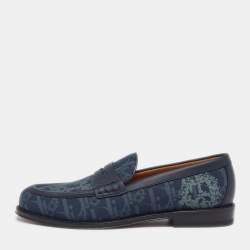 Pre Owned Dior x Denim Tears Granville Size 41 Navy Blue Oblique Denim and Leather Penny Loafers