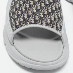Pre Owned Dior H-Town Size 45 Grey/Navy Blue Oblique Canvas and Rubber Slide Sandals
