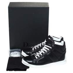 Pre Owned Dior Black Leather High-Top Sneakers Size 43.5 