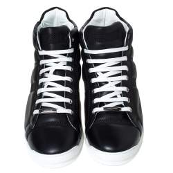 Pre Owned Dior Black Leather High-Top Sneakers Size 43.5 