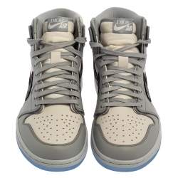 Pre Owned Dior x Jordan Grey/White Leather Air Jordan 1 High Top Sneakers Size 42.5