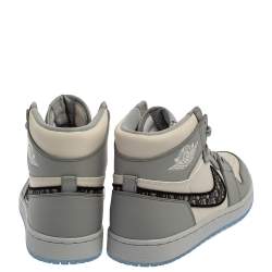 Pre Owned Dior x Jordan Grey/White Leather Air Jordan 1 High Top Sneakers Size 42.5