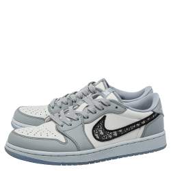 Dior x Jordan Grey/White Leather Air Jordan 1 Low Top Sneakers Size 41