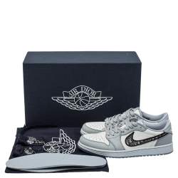 Dior x Jordan Grey/White Leather Air Jordan 1 Low Top Sneakers Size 41