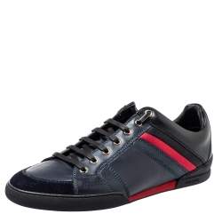 Pre Owned Dior Homme Navy Blue Leather and Suede Lace Low Top Sneakers Size 43