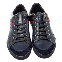 Pre Owned Dior Homme Navy Blue Leather and Suede Lace Low Top Sneakers Size 43