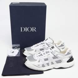 Dior White/Grey Leather And Mesh B24 Runtek Up Sneakers Size 45