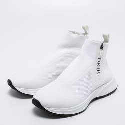 Pre Owned Dior White Knit Fabric B25 High Top Sneakers Size 42