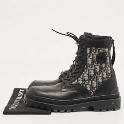 Pre Owned Dior Black Leather and Canvas Explorer Ankle Boots Size 42