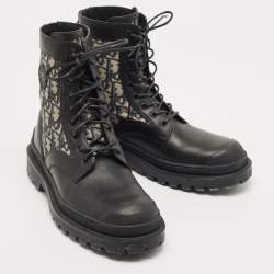Pre Owned Dior Black Leather and Canvas Explorer Ankle Boots Size 42
