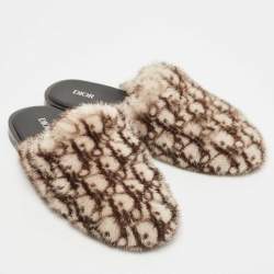 Dior Beige/White Fur Mink Mules Size 42