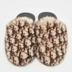 Dior Beige/White Fur Mink Mules Size 42