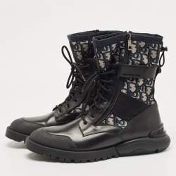Dior Black Canvas and Leather Explorer Ankle Boots Size 42