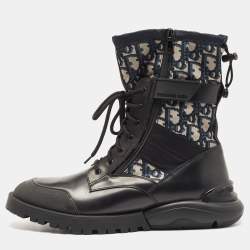 Dior Black Canvas and Leather Explorer Ankle Boots Size 42