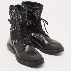 Dior Black Canvas and Leather Explorer Ankle Boots Size 42