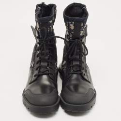 Dior Black Canvas and Leather Explorer Ankle Boots Size 42
